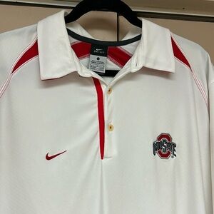 Red and White OSU Nike Polo shirt, Mens L Ohio State Dri Fit Polo